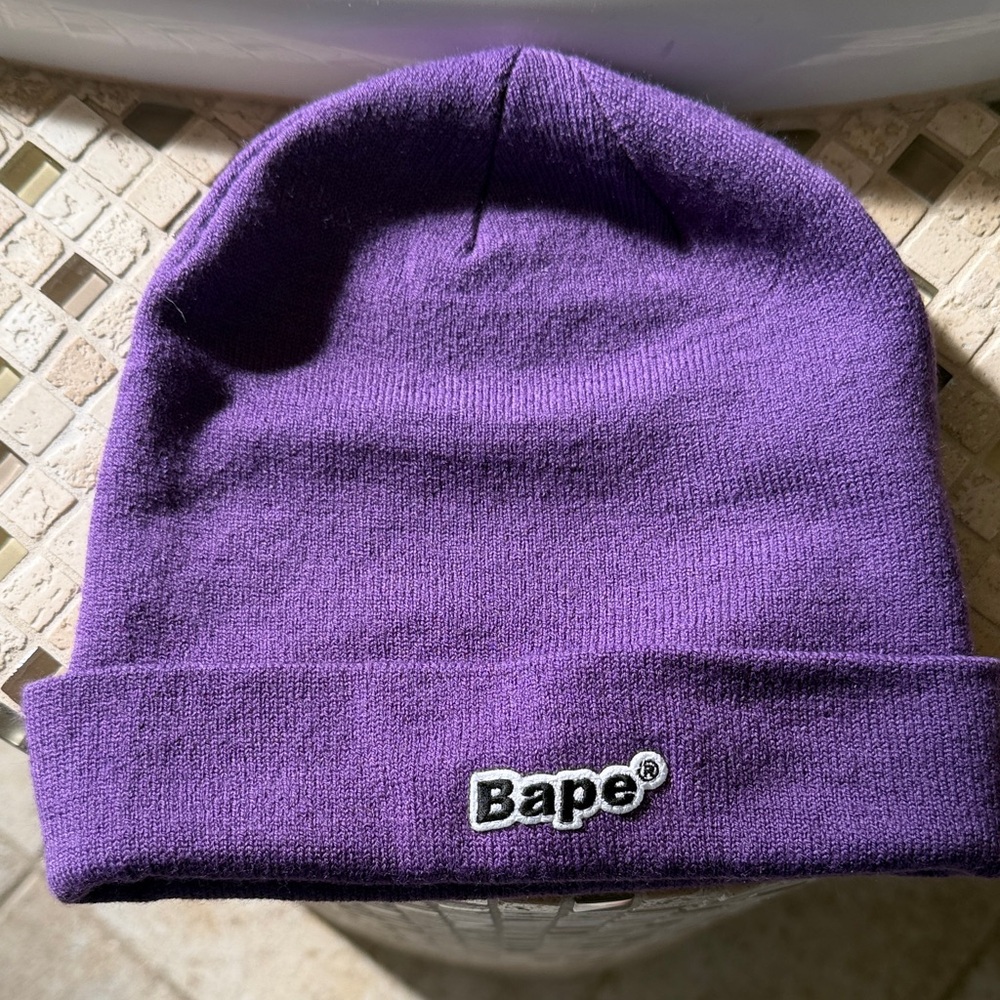 Bape Unisex Purple Cuffed Beanie with Embroidered Logo